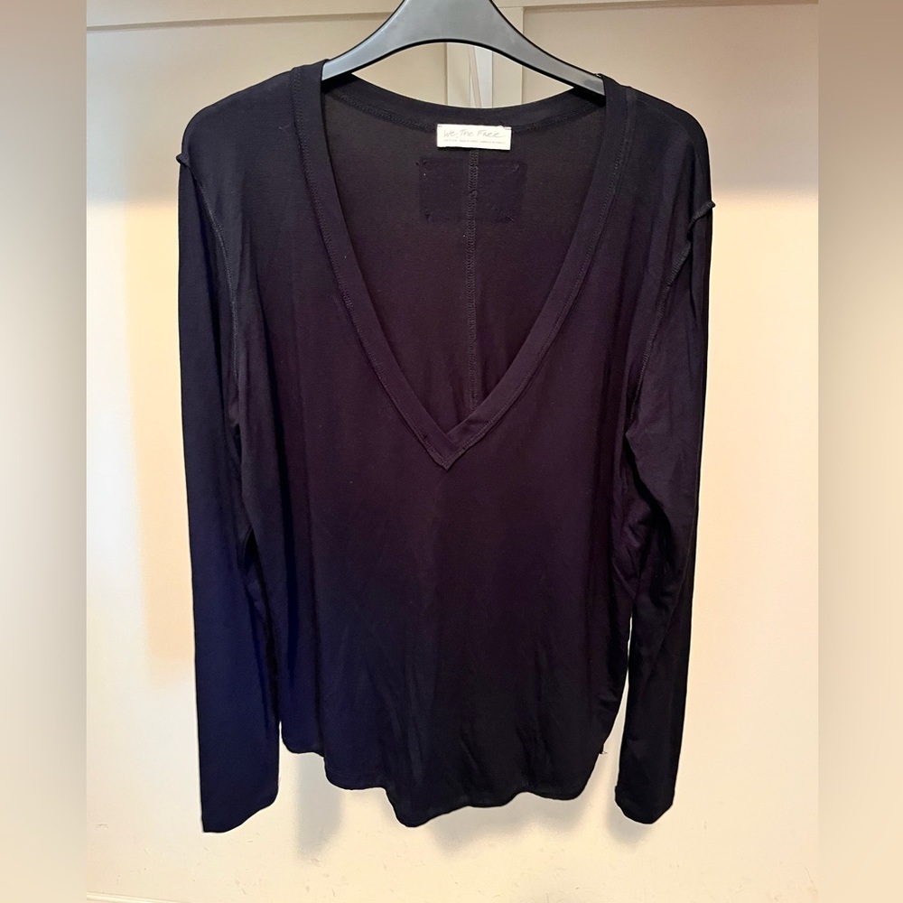 Free People Gray Fitted Long Sleeve Blouse